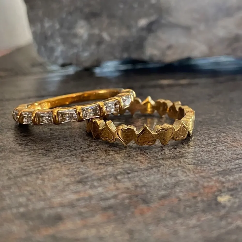 NEW Ring Of Hearts Gold & Rhinestone Ring Set